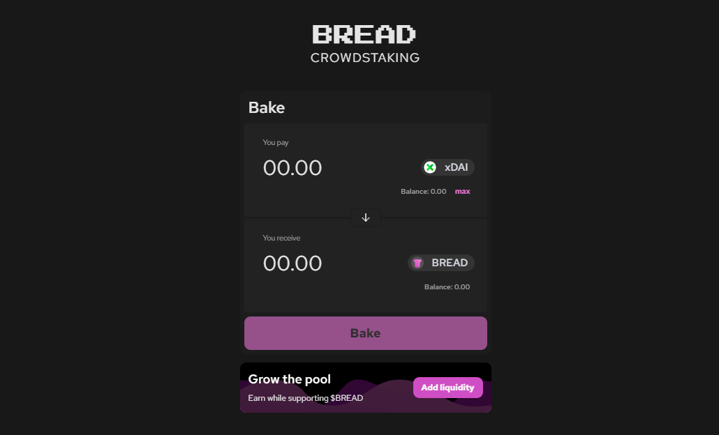 UI of the Bread Crowdstaking Application
